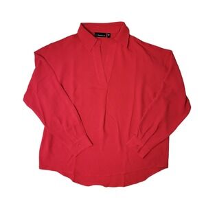 NWT Rafaella Women's Relaxed Fit High-Low Hem Woven Top True Red Small